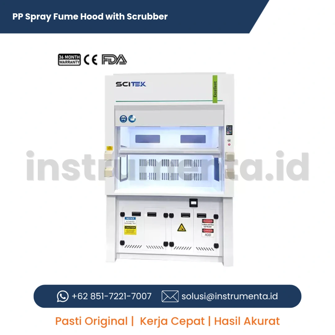 Authorized Distributor PP Spray Fume Hood with Scrubber SCITEK FH-P Series Lemari Asam Plastik PP Sistem Wet Scrubber Netralisasi Asam